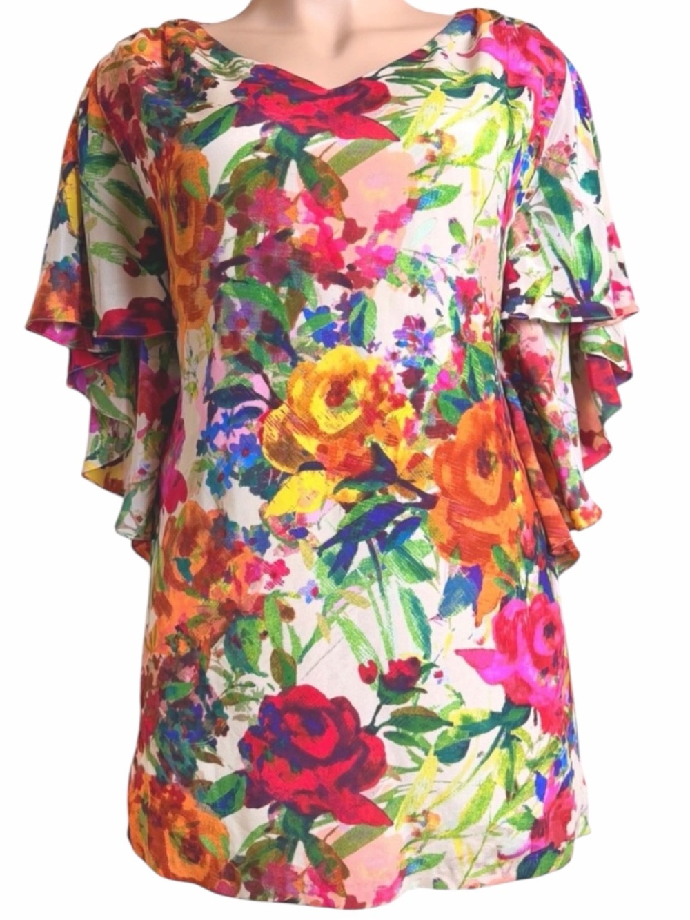 Suzi Chin Maggy Boutique 100% Silk Floral Watercolor Mini Dress 8